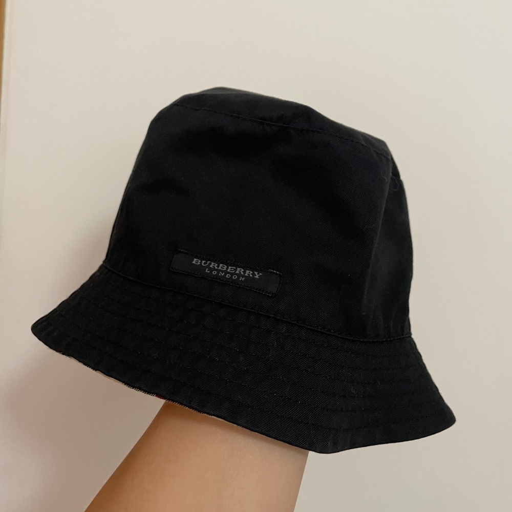 Burberry Bucket Hat, Black Exterior Plaid Interior
